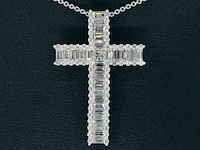 Witgouden kruis hanger met schitterende diamanten gezet, excl. ketting - afbeelding 1 van  10