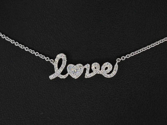 Witgouden 'love' collier met diamanten - afbeelding 4 van  11