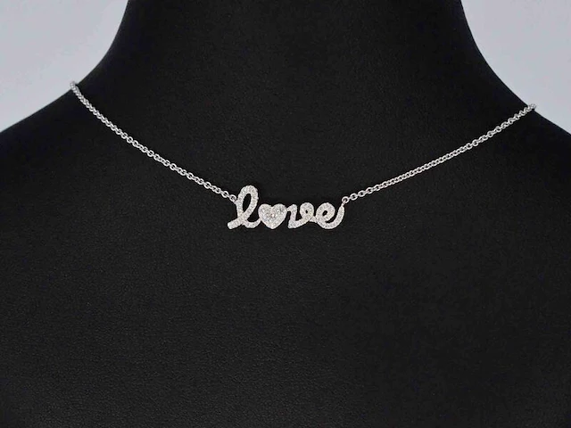Witgouden 'love' collier met diamanten - afbeelding 5 van  11