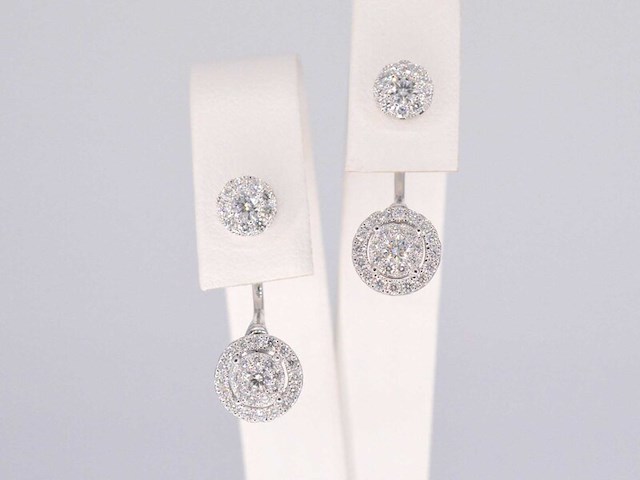 Witgouden luxe dubbele oorknoppen met diamanten - afbeelding 1 van  6