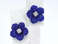 Witgouden oorbellen 0.18 carat met blauwe edele bloem en grote diamanten - afbeelding 1 van  9