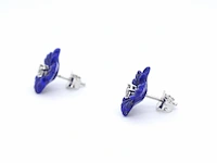 Witgouden oorbellen 0.18 carat met blauwe edele bloem en grote diamanten - afbeelding 5 van  9