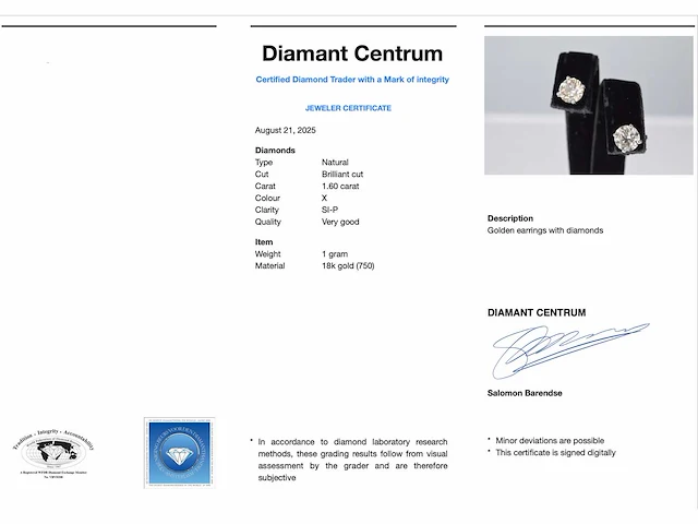 Witgouden oorbellen diamant 1.60 ct - afbeelding 3 van  6