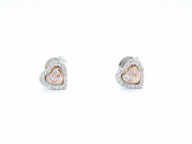 Witgouden oorbellen hart diamant roze wit - afbeelding 7 van  9