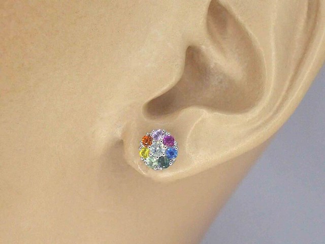 Witgouden oorbellen met diamant en saffieren - afbeelding 3 van  10