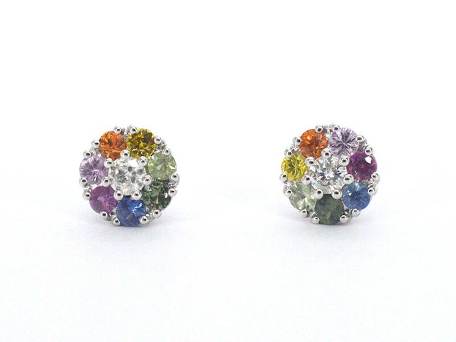 Witgouden oorbellen met diamant en saffieren - afbeelding 7 van  10