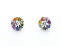 Witgouden oorbellen met diamant en saffieren - afbeelding 7 van  10