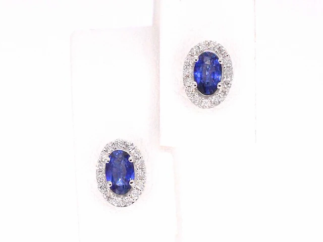 Witgouden oorbellen met diamanten en saffier set 4 - afbeelding 1 van  8