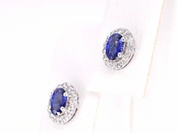 Witgouden oorbellen met diamanten en saffier set 4 - afbeelding 2 van  8