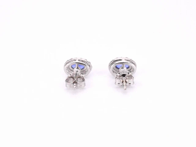 Witgouden oorbellen met diamanten en saffier set 4 - afbeelding 6 van  8