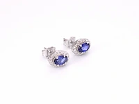 Witgouden oorbellen met diamanten en saffier set 4 - afbeelding 7 van  8
