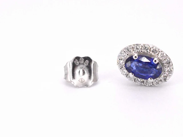 Witgouden oorbellen met diamanten en saffier set 4 - afbeelding 8 van  8