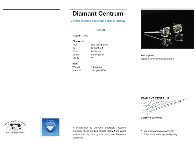 Witgouden oorbellen met groene diamanten 0.50 carat - afbeelding 3 van  9