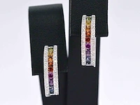 Witgouden oorbellen met multi colour saffieren en diamanten - afbeelding 1 van  7
