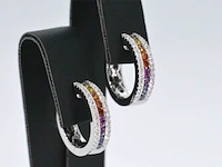 Witgouden oorbellen met multi colour saffieren en diamanten - afbeelding 4 van  7