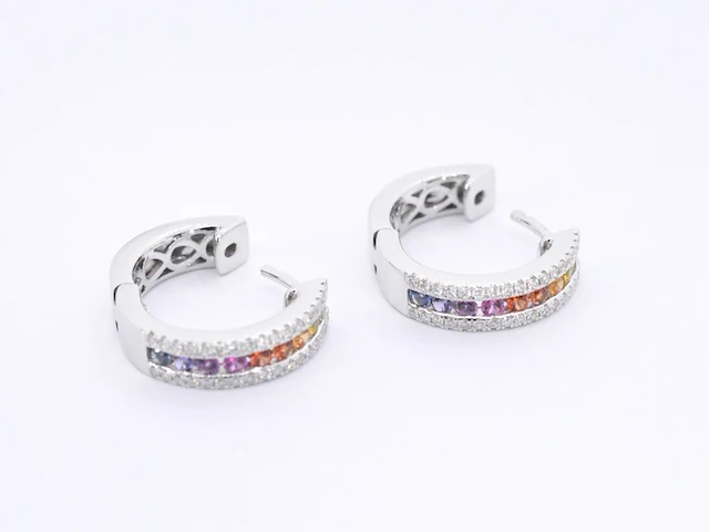 Witgouden oorbellen met multi colour saffieren en diamanten - afbeelding 5 van  7