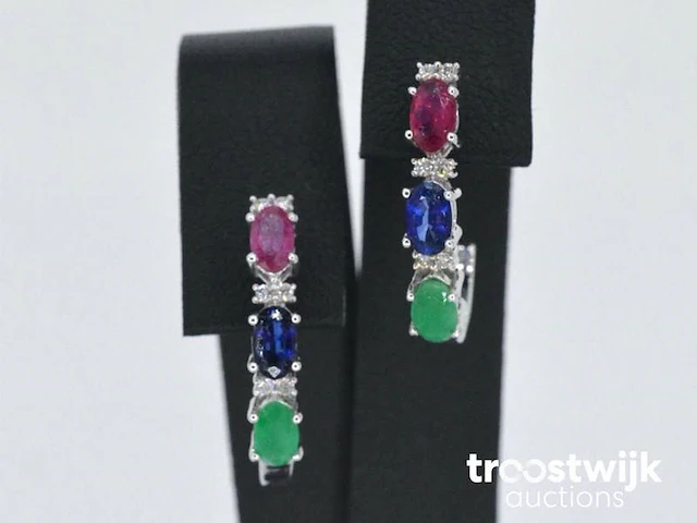 Witgouden oorbellen met multicolour edelstenen en diamant - afbeelding 1 van  6