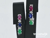 Witgouden oorbellen met multicolour edelstenen en diamant - afbeelding 1 van  6