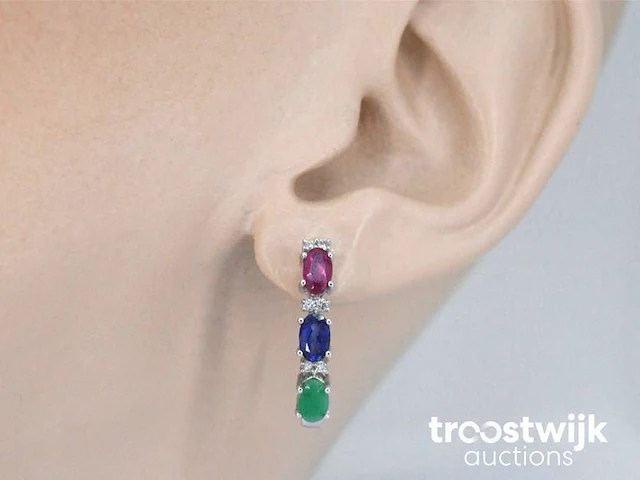 Witgouden oorbellen met multicolour edelstenen en diamant - afbeelding 2 van  6