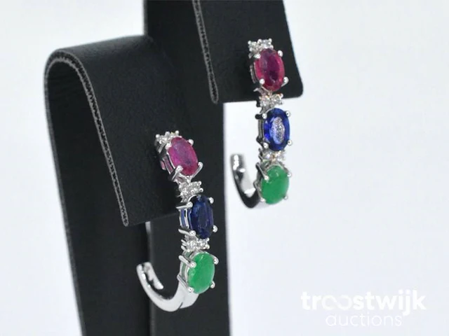 Witgouden oorbellen met multicolour edelstenen en diamant - afbeelding 4 van  6