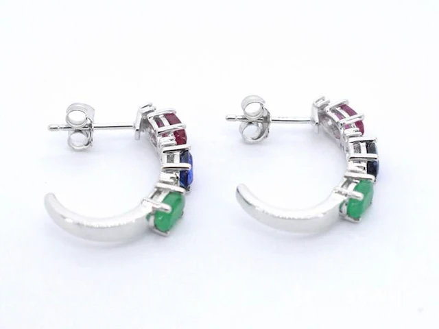 Witgouden oorbellen met multicolour edelstenen en diamant - afbeelding 5 van  6