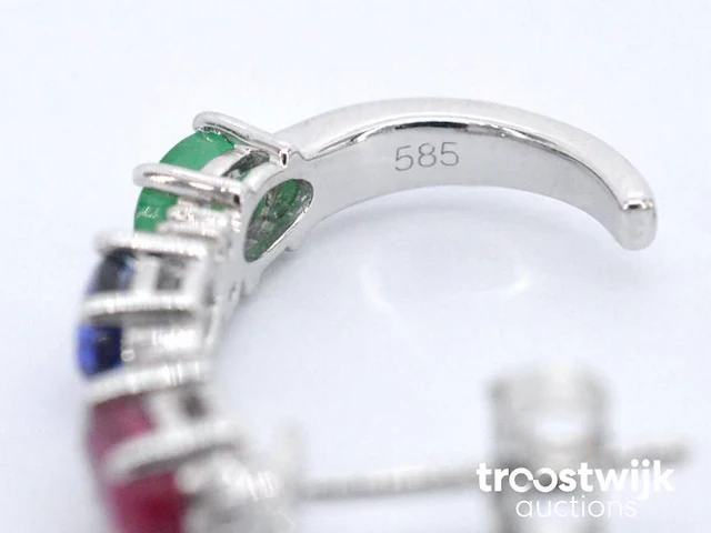 Witgouden oorbellen met multicolour edelstenen en diamant - afbeelding 6 van  6