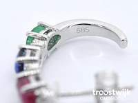 Witgouden oorbellen met multicolour edelstenen en diamant - afbeelding 6 van  6