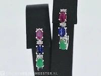 Witgouden oorbellen met multicolour edelstenen en diamant - afbeelding 1 van  6