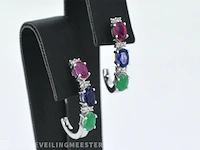 Witgouden oorbellen met multicolour edelstenen en diamant - afbeelding 4 van  6