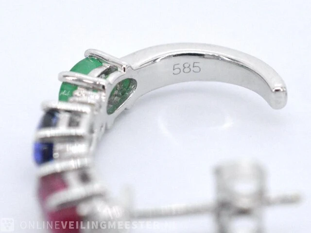 Witgouden oorbellen met multicolour edelstenen en diamant - afbeelding 6 van  6