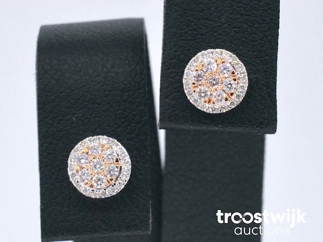 Witgouden oorbellen met natuurlijke roze en witte diamant - afbeelding 1 van  7