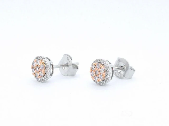 Witgouden oorbellen met natuurlijke roze en witte diamant - afbeelding 5 van  7