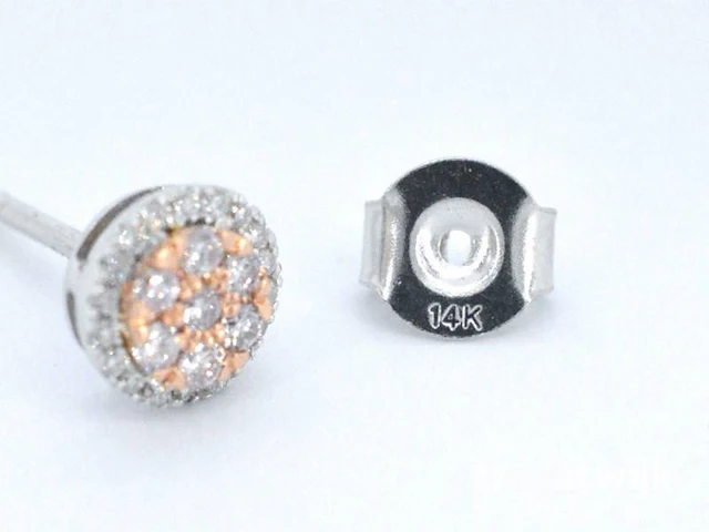 Witgouden oorbellen met natuurlijke roze en witte diamant - afbeelding 7 van  7