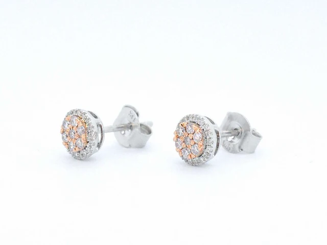 Witgouden oorbellen met natuurlijke roze en witte diamant - afbeelding 5 van  9