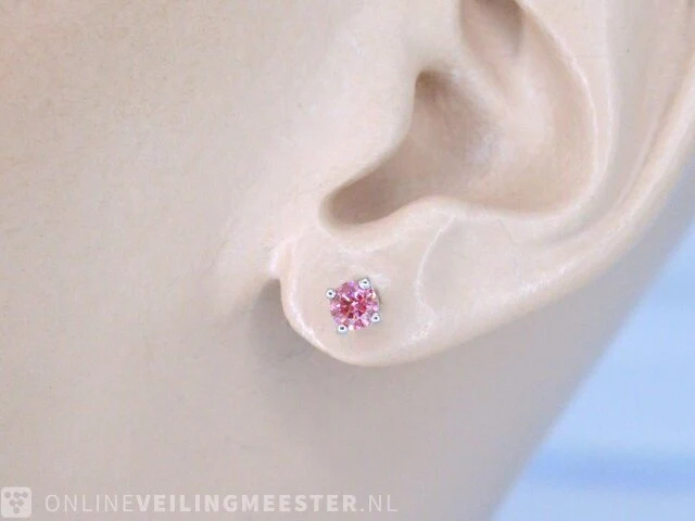Witgouden oorbellen met roze diamanten (gecertificeerd) - afbeelding 2 van  9