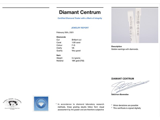 Witgouden oorhangers met briljant geslepen diamanten - afbeelding 3 van  8