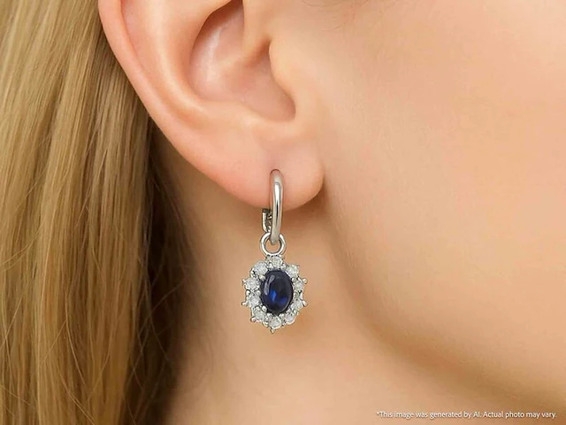Witgouden oorhangers met natuurlijke diamanten en blauwe saffieren - afbeelding 3 van  10