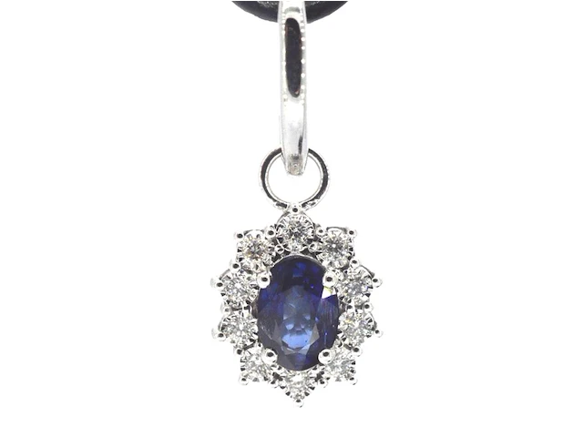 Witgouden oorhangers met natuurlijke diamanten en blauwe saffieren - afbeelding 5 van  10