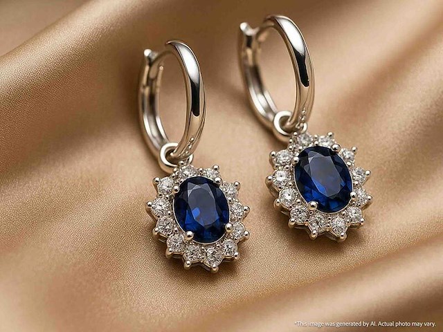 Witgouden oorhangers met natuurlijke diamanten en blauwe saffieren - afbeelding 9 van  10