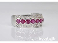 Witgouden pave ring met diamanten en robijn - afbeelding 3 van  6