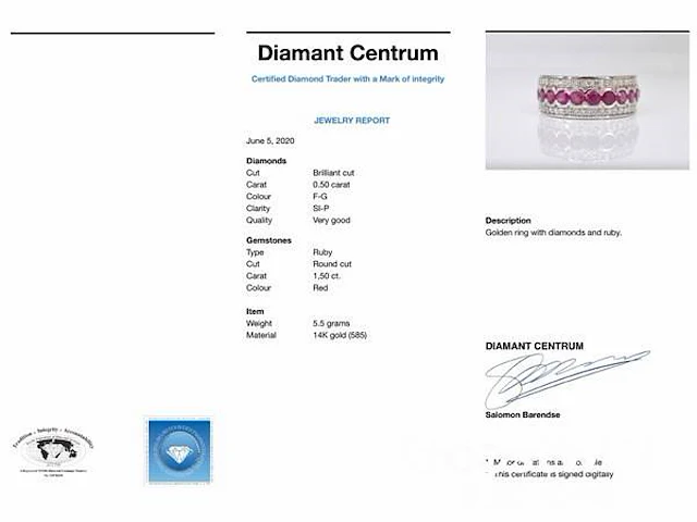Witgouden pave ring met diamanten en robijn - afbeelding 6 van  6