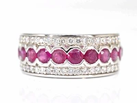 Witgouden pave ring met diamanten en robijn - afbeelding 1 van  7