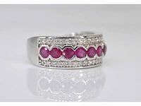 Witgouden pave ring met diamanten en robijn - afbeelding 3 van  7