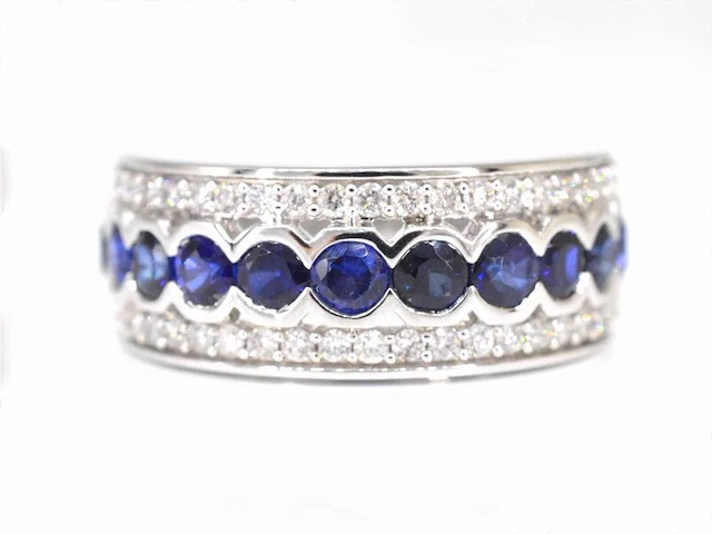 Witgouden pave ring met diamanten en saffier - afbeelding 1 van  8