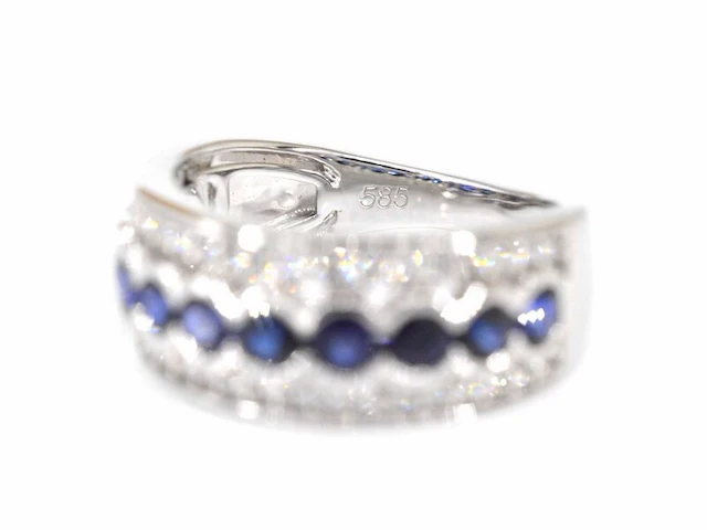 Witgouden pave ring met diamanten en saffier - afbeelding 2 van  8