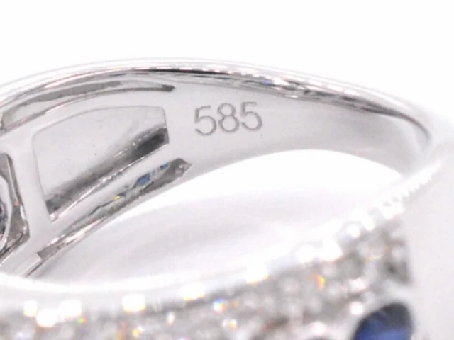 Witgouden pave ring met diamanten en saffier - afbeelding 6 van  8