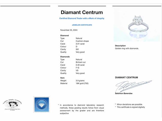 Witgouden ring briljant 3.00 ct - afbeelding 3 van  6