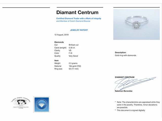 Witgouden ring diamant 0.35 ct - afbeelding 3 van  8