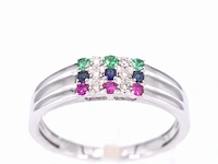 Witgouden ring met diamant en multicolour edelstenen - afbeelding 1 van  7