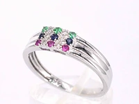 Witgouden ring met diamant en multicolour edelstenen - afbeelding 2 van  7